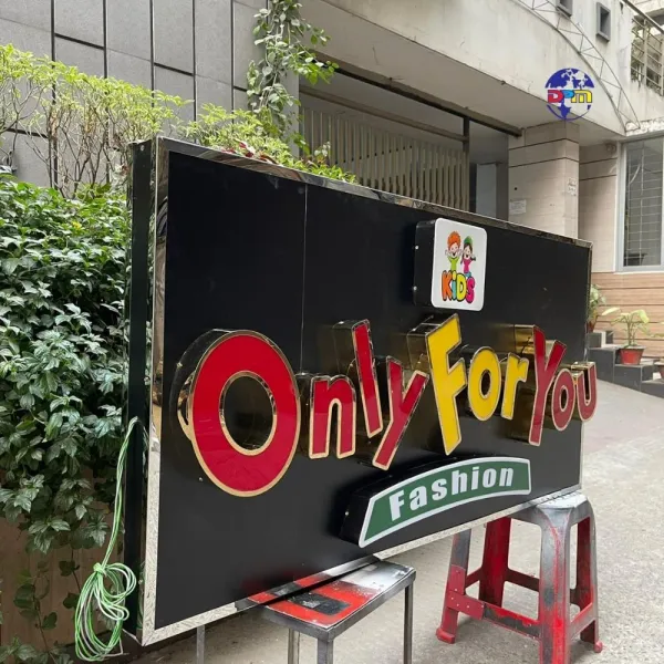Premium 3D Front-Lit Acrylic Letters with SS Mirror Border Signage on ACP