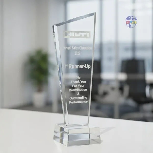 Premium Corporate Laser Engraved Crystal Glass Award Crest