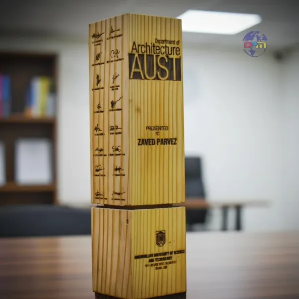 Custom Laser Engraved Solid Carossen Wood Pillar Memento Crest Award